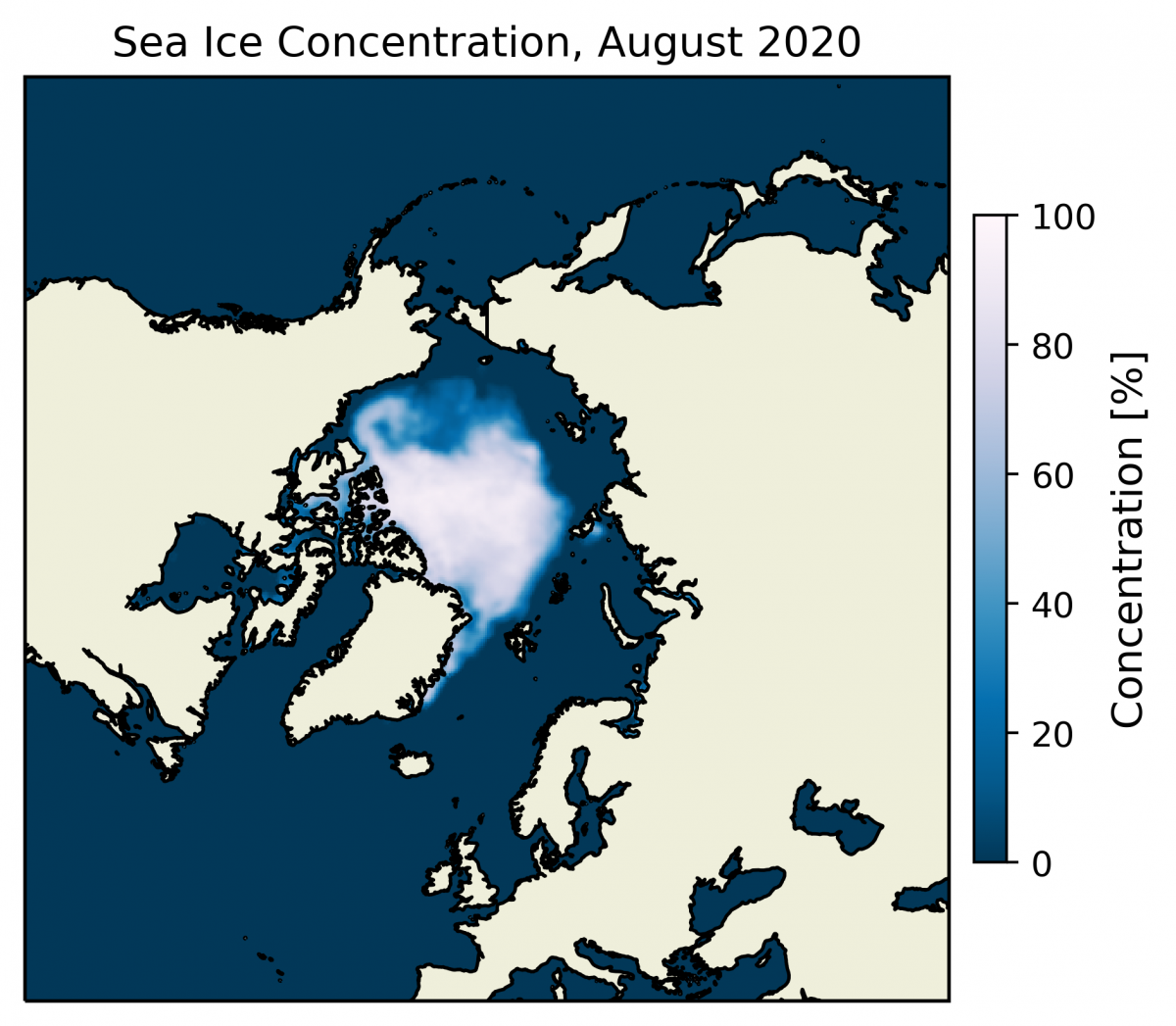 Arctic sea-ice concentration August 2020