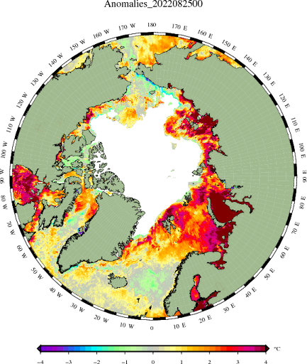 Temperaturanomalikart for nordlige halvkule 25. august 2022
